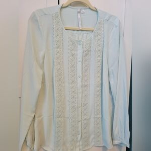 Pale Mint Blouse with Embroidery Embellishments Cottagecore, Girly